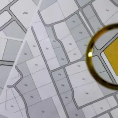 Un lupa examina una ficha catastral, resaltando la parcela 220.