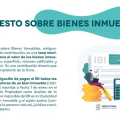 Ilustración sobre el IBI, impuesto que grava el valor catastral de bienes inmuebles. Un hombre revisa documentos con una calculadora y monedas.