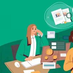 Dos mujeres hablan por teléfono, una revisa documentos de una casa, quizás gestionando una subrogación hipoteca Evo Banco.