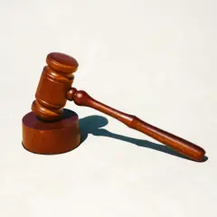 Un mazo de juez sobre una superficie clara, listo para dictar sentencia sobre las escrituras de una casa.