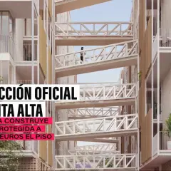 Edificio moderno con pasarelas en espiral. Se anuncia "vivienda protegida" a 350.000 euros el piso en Sevilla.
