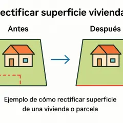Ilustración muestra cómo rectificar la diferencia de metros entre registro de propiedad y catastro. Antes, la parcela tiene límites imprecisos; después, se ajusta a la realidad.