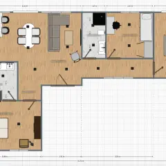 Plano de vivienda con distribución de habitaciones, cocina, baños y medidas. Ideal para conseguir planos de una vivienda y visualizar espacios.