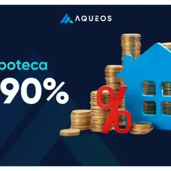 Hipoteca al 90% con casa azul y pilas de monedas de oro. ¡Oportunidad para conseguir hipotecas mas del 80!