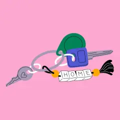 Llaves con un llavero que dice "HOME". Un símbolo de corazón en una llave. Tasadoras homologadas por el Banco de España.