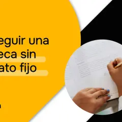 Consigue tu hipoteca sin contrato fijo. Manos firmando un documento, con el texto "Conseguir una hipoteca sin contrato fijo" en amarillo.