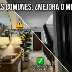 Pasillo con espejo, lámparas y plantas. ¿Alteración estética? ¿Mobiliario fijo? ¿Cumple normativa de seguridad?