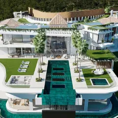 Lujosa mansión moderna con piscinas, terrazas y vistas panorámicas, la casa más cara de España.
