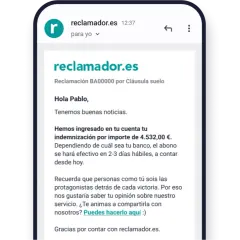 Notificación de reclamador.es a Pablo: indemnización de 4.532€ por cláusula suelo. ¡Buenas noticias!