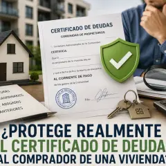Certificado de deudas y libreta con gastos de vivienda en Madrid. Un comprador evalúa los gastos de compra vivienda Madrid.
