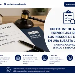 Checklist para reducir riesgos al comprar en subasta judicial: cargas, ocupación, estado y financiación. Permite saber si se puede pujar por debajo del valor de subasta.