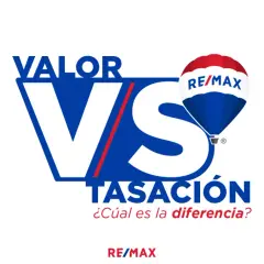Valor hipotecario vs. valor de mercado. Un globo aerostático de RE/MAX flota sobre el texto, preguntando "¿Cuál es la diferencia?".