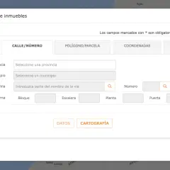 Buscador de inmuebles para una nota simple sin referencia catastral. Introduce datos de calle, número, provincia y municipio.
