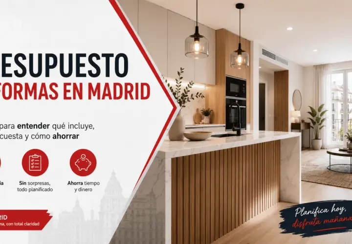 Presupuestos de reformas en Madrid: claves para entender costes por metro cuadrado, transparencia y ahorro. Cocina moderna y salón luminoso.
