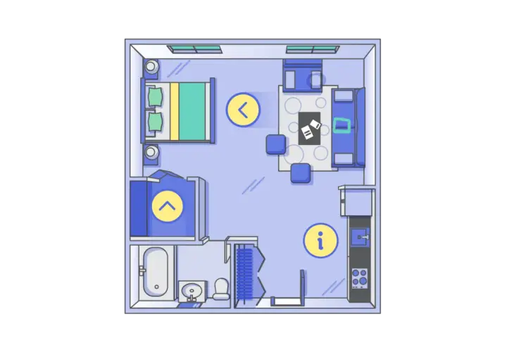 Plano de vivienda con dormitorio, salón, baño y cocina. Ideal para conseguir planos vivienda online y visualizar tu futuro hogar.