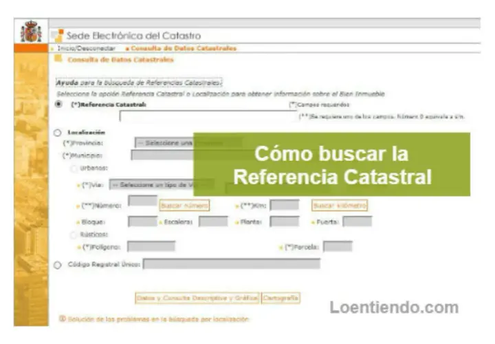 Formulario para buscar la Referencia Catastral de un inmueble.