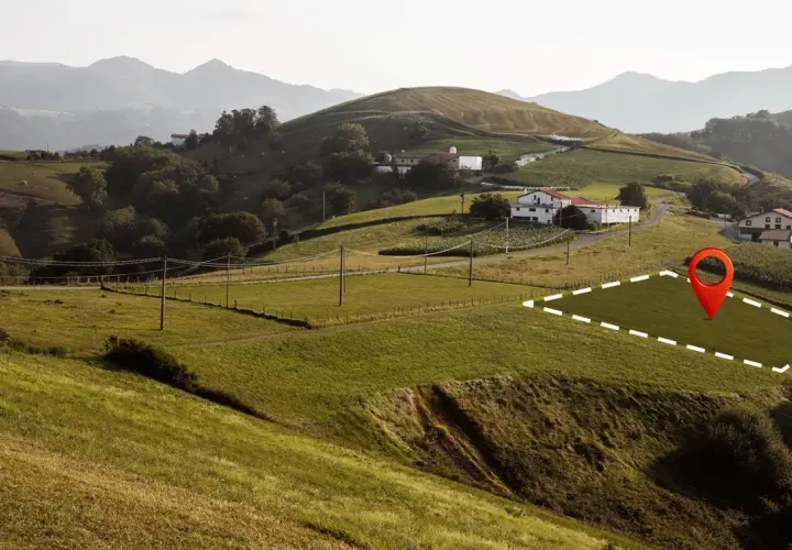 Parcela marcada en un paisaje montañoso, ideal para aprender como calcular el desnivel de un terreno y planificar construcciones.