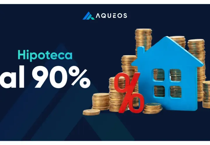 Hipoteca al 90% con casa azul y pilas de monedas de oro. ¡Oportunidad para conseguir hipotecas mas del 80!
