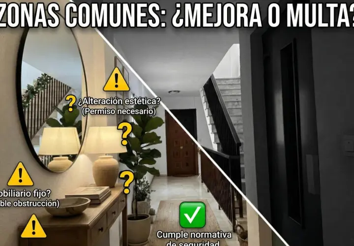 Pasillo con espejo, lámparas y plantas. ¿Alteración estética? ¿Mobiliario fijo? ¿Cumple normativa de seguridad?
