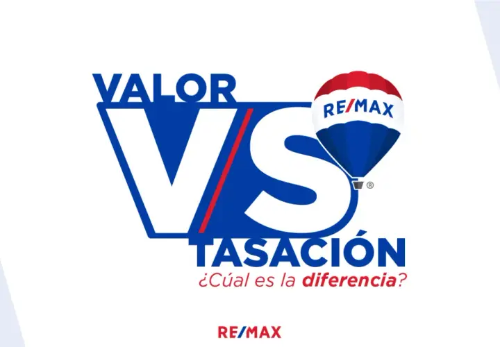Valor hipotecario vs. valor de mercado. Un globo aerostático de RE/MAX flota sobre el texto, preguntando "¿Cuál es la diferencia?".