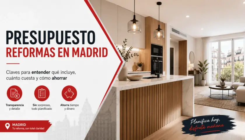 Presupuestos de reformas en Madrid: claves para entender costes por metro cuadrado, transparencia y ahorro. Cocina moderna y salón luminoso.