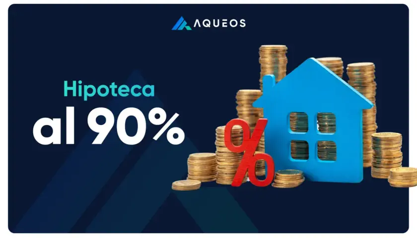 Hipoteca al 90% con casa azul y pilas de monedas de oro. ¡Oportunidad para conseguir hipotecas mas del 80!