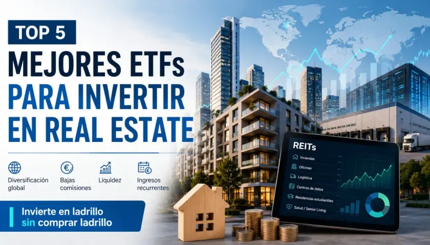 Top 5 ETFs para invertir en real estate: diversificación, bajas comisiones, liquidez e ingresos recurrentes. Invierte en ladrillo sin comprar ladrillo.