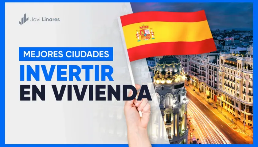 Bandera española ondea sobre edificios emblemáticos, destacando las ciudades más caras de España para invertir en vivienda.