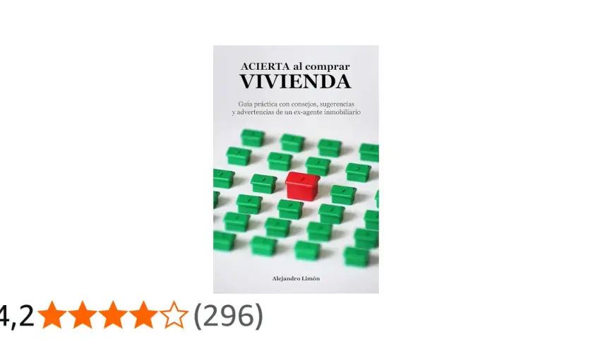 Guía "Acierta al comprar vivienda" con consejos para los pasos a seguir. Una casa roja destaca entre muchas verdes.