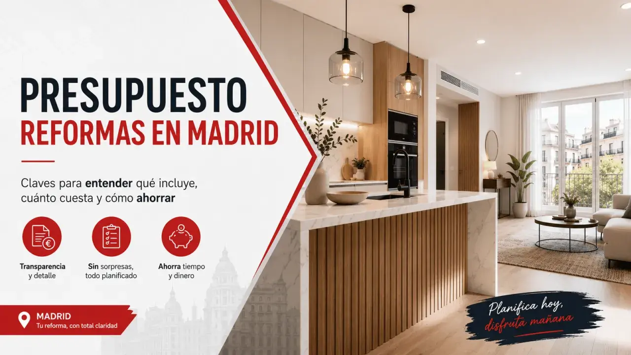 Presupuestos de reformas en Madrid: claves para entender costes por metro cuadrado, transparencia y ahorro. Cocina moderna y salón luminoso.