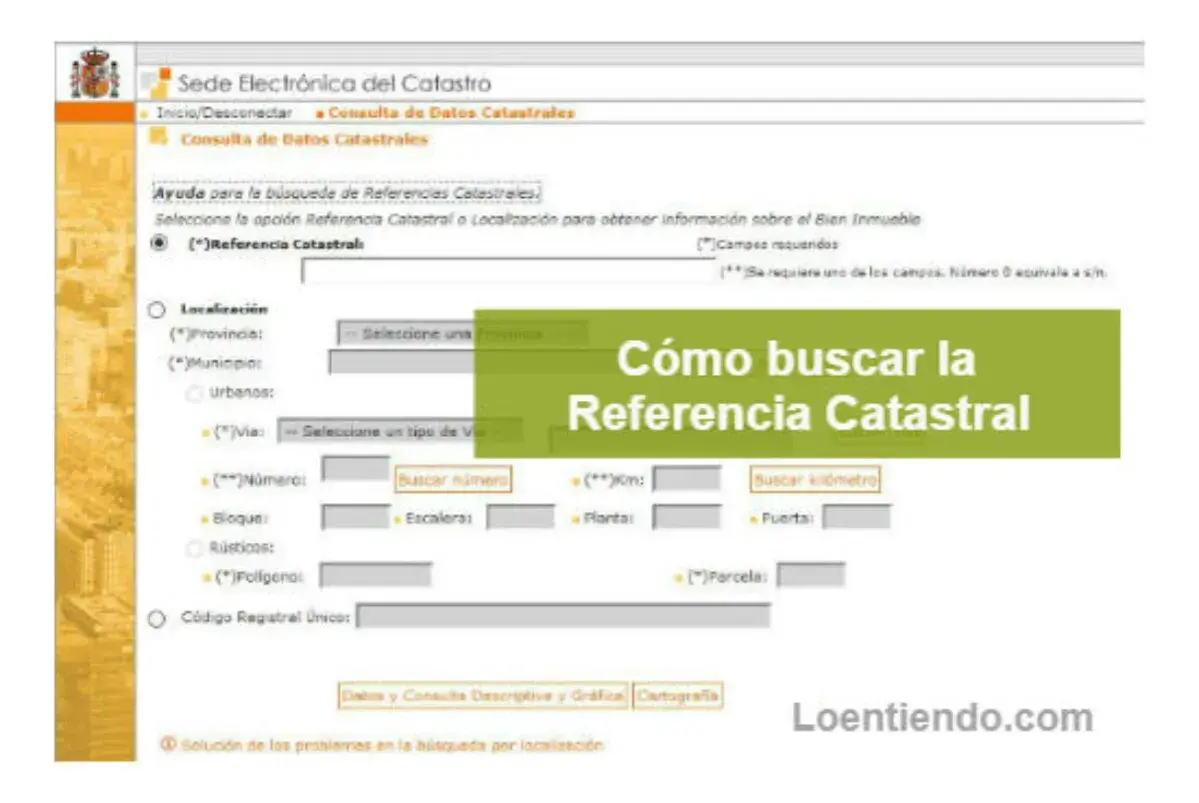 Formulario para buscar la Referencia Catastral de un inmueble.