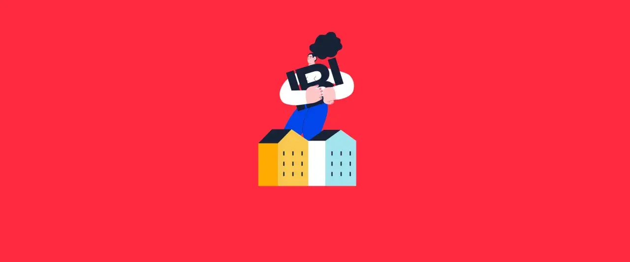 Ilustración de persona abrazando la letra "I" sobre casas. ¿Cuánto se paga de IBI por una casa de 200m2?