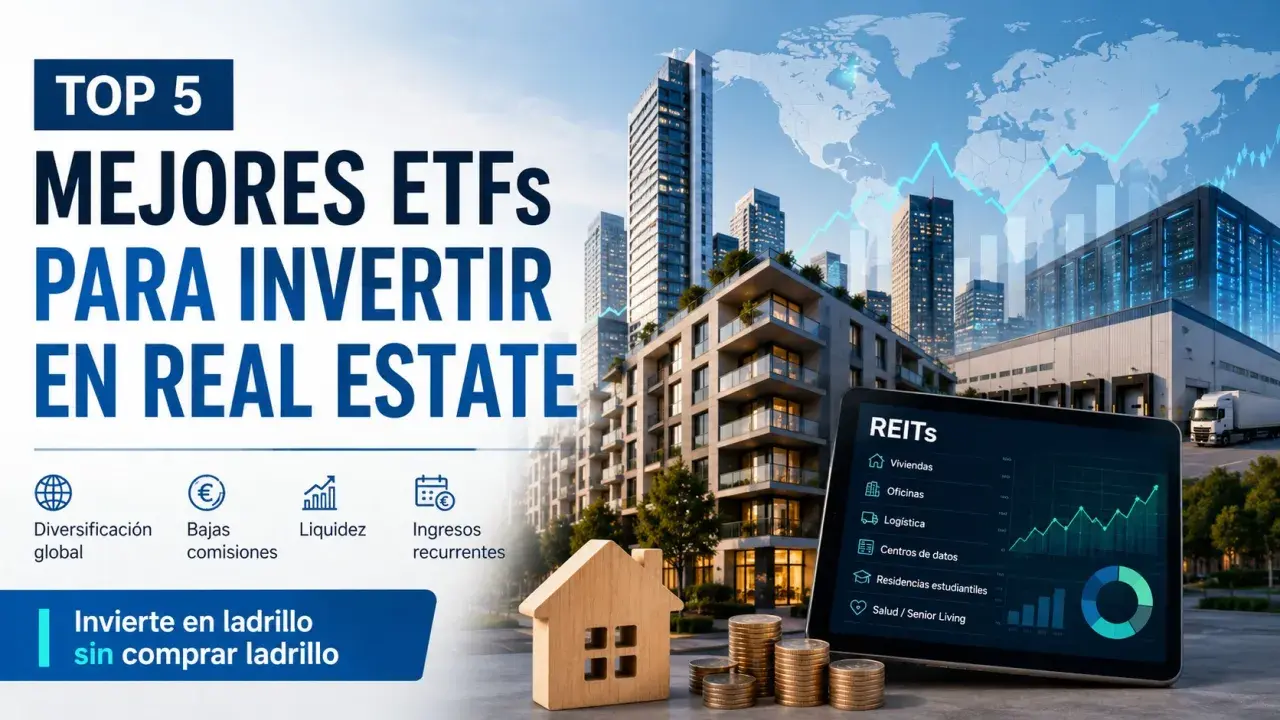 Top 5 ETFs para invertir en real estate: diversificación, bajas comisiones, liquidez e ingresos recurrentes. Invierte en ladrillo sin comprar ladrillo.