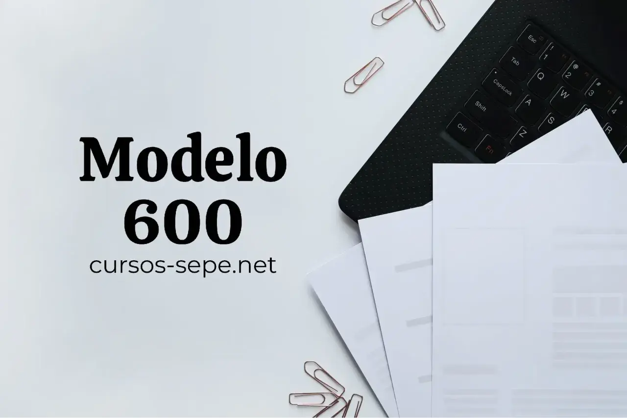 El **transmitente modelo 600** se muestra junto a un portátil, papeles y clips.