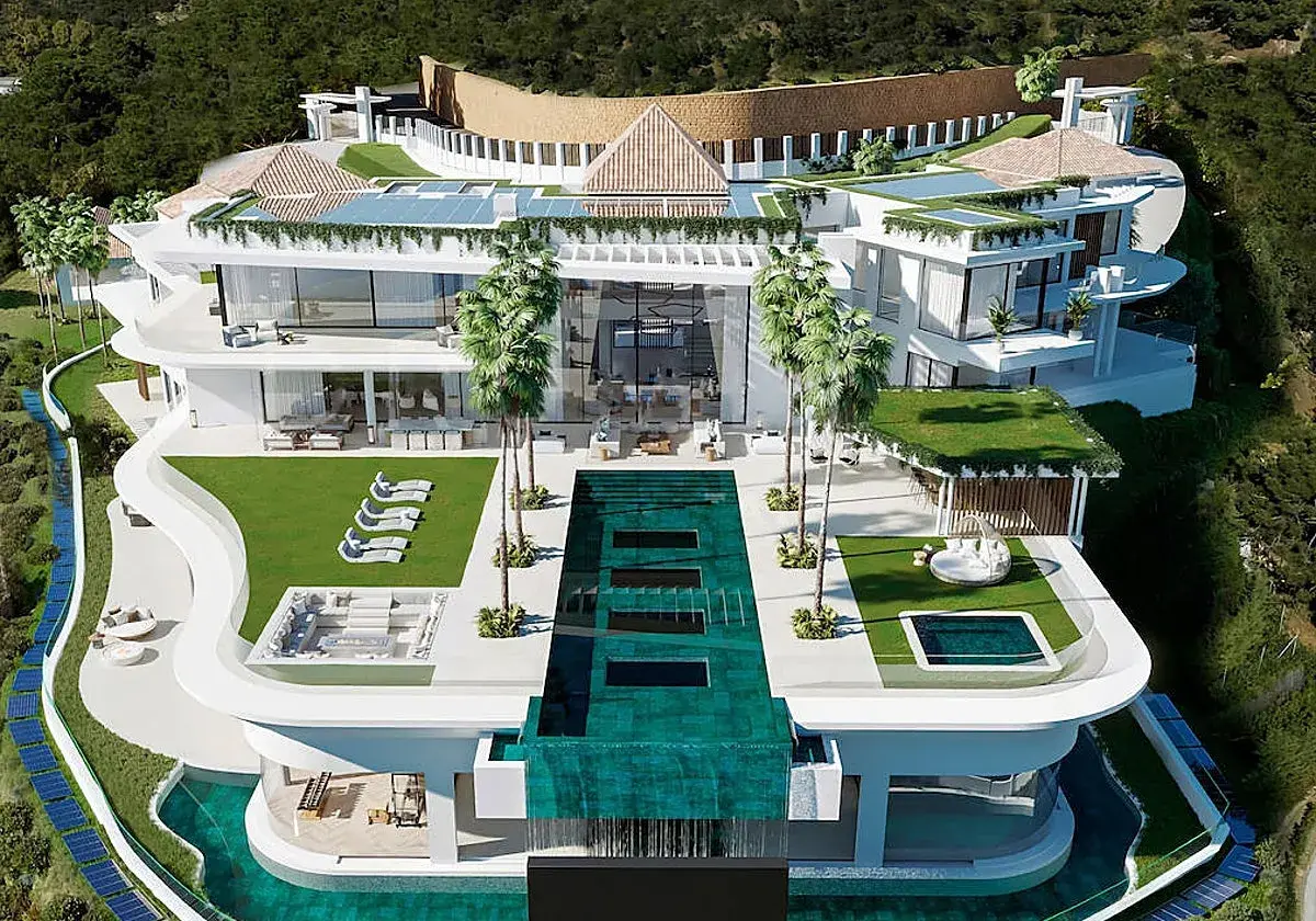 Lujosa mansión moderna con piscinas, terrazas y vistas panorámicas, la casa más cara de España.