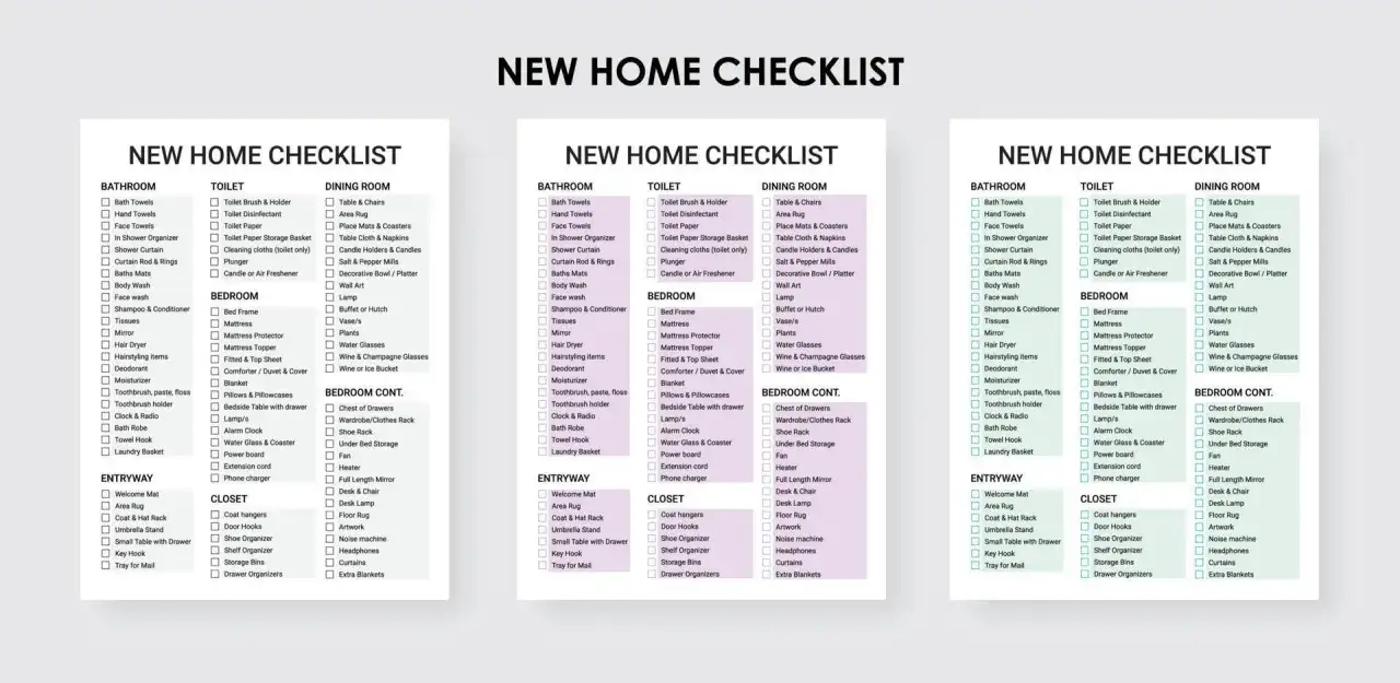 Listas de verificación para el mantenimiento de propiedades en un nuevo hogar.