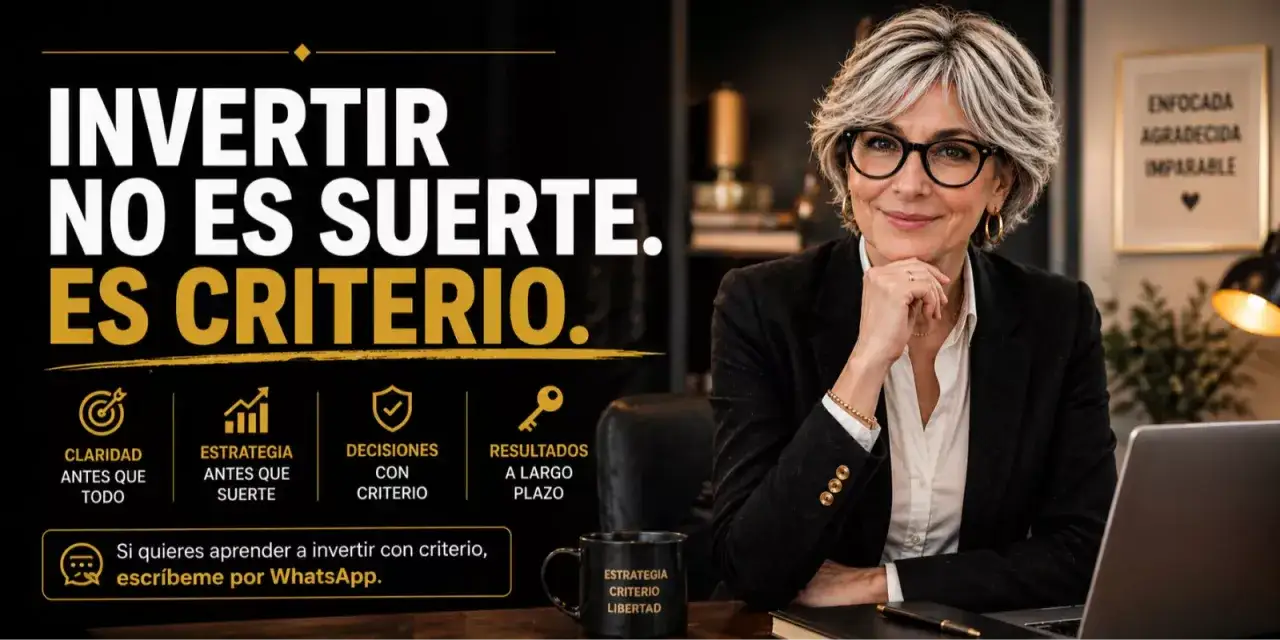 Mujer sonriente con gafas, asesora sobre invertir con criterio, clave para bienes raíces.