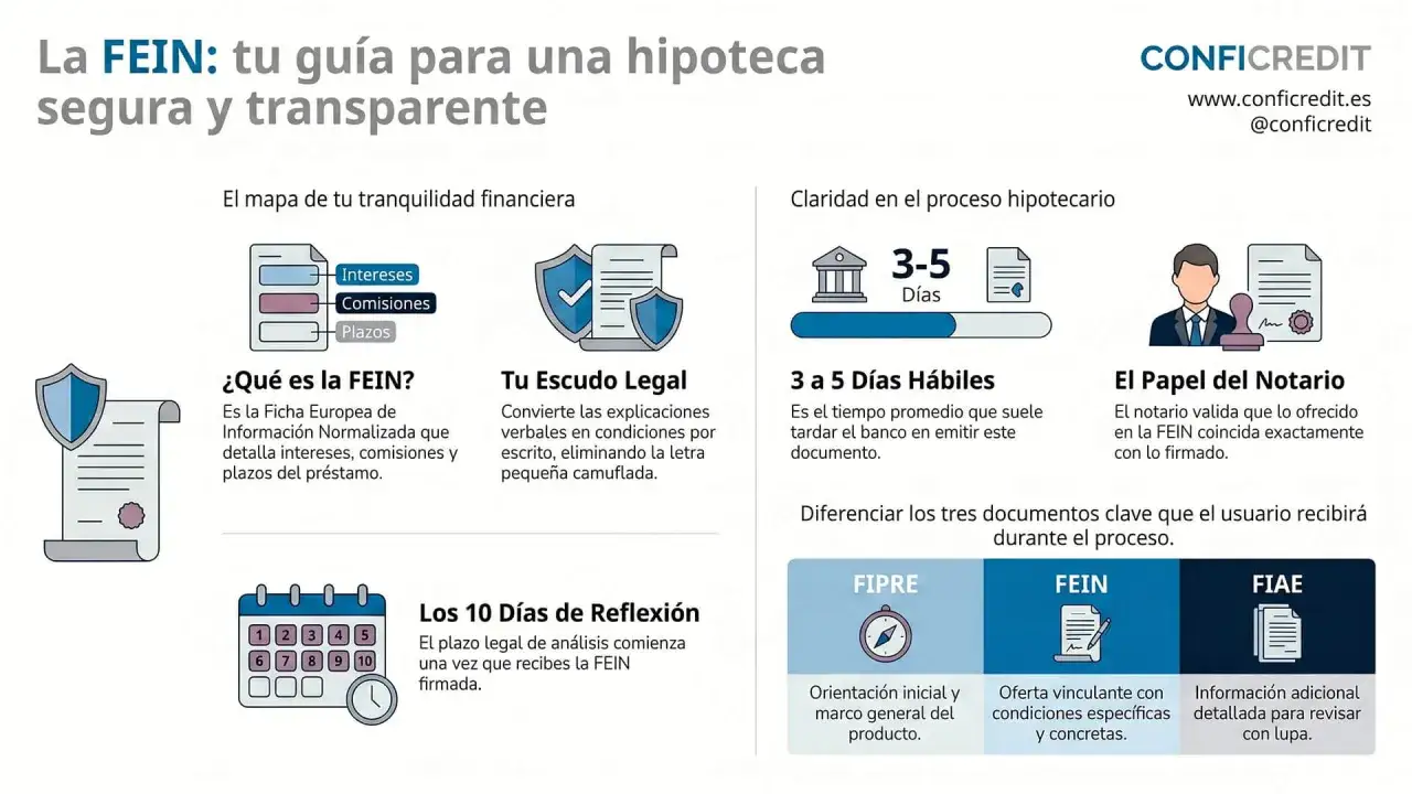 Guía sobre la FEIN, documento clave para hipotecas. Si el banco no me da la FEIN, ¿qué hago? Aquí se explica.